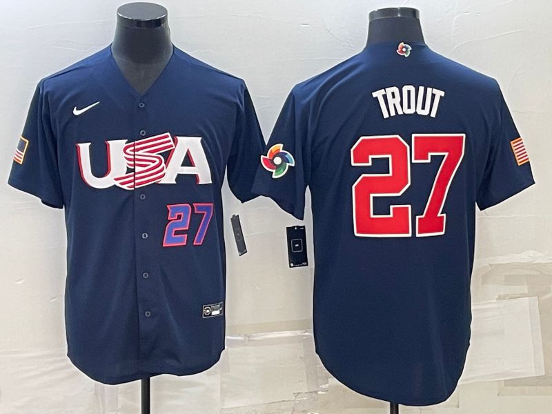 Men 2023 World Cub USA #27 Trout Blue Nike MLB Jersey1->more jerseys->MLB Jersey
